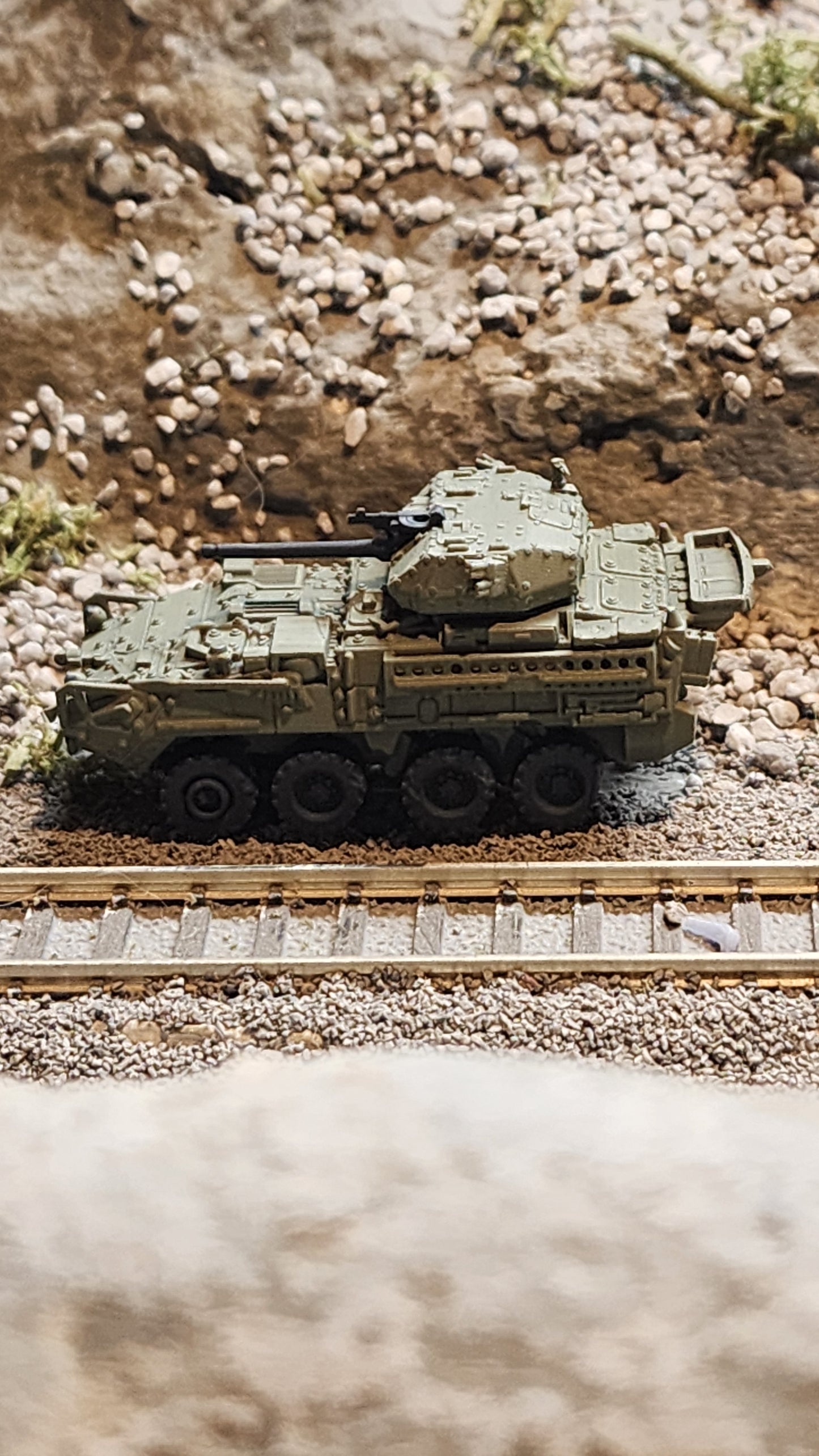N Scale 1:160 Stryker 30 mm Infantry Carrier Vehicle – Dragoon (ICV-D) -OD Green