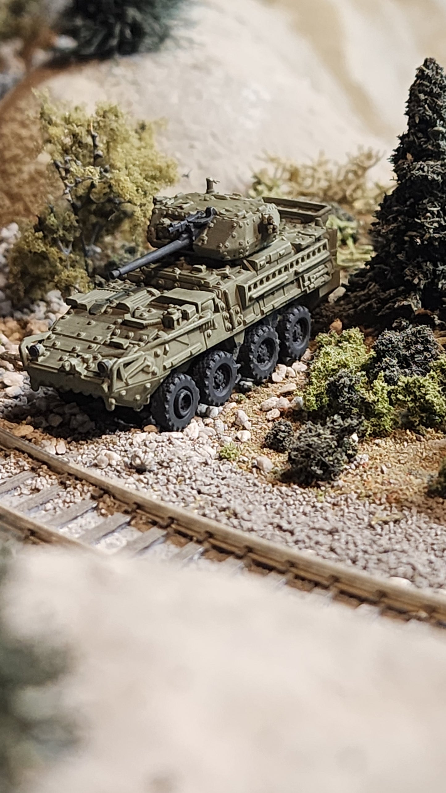 N Scale 1:160 Stryker 30 mm Infantry Carrier Vehicle – Dragoon (ICV-D) -OD Green
