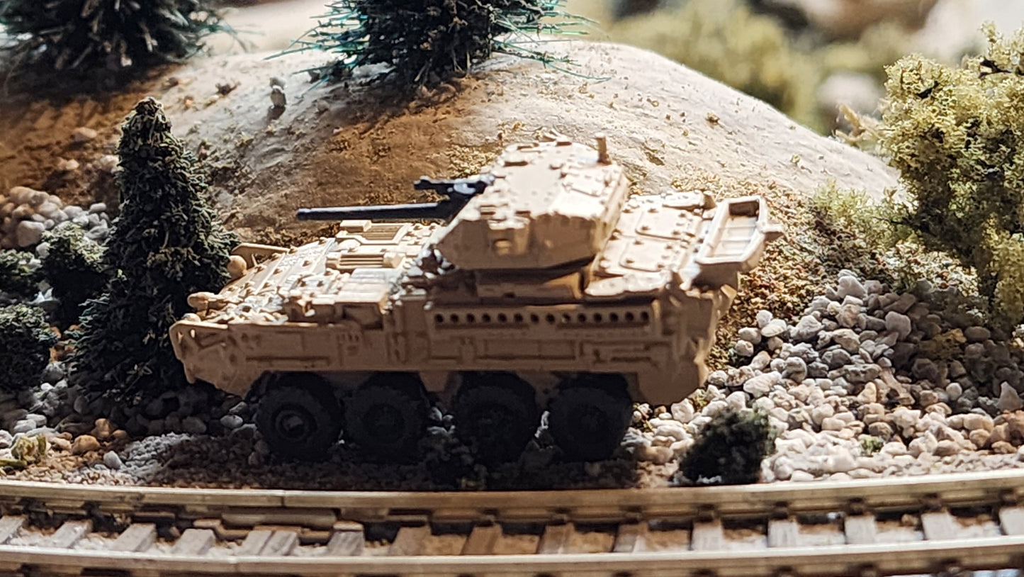 N Scale 1:160 Stryker 30 mm Infantry Carrier Vehicle – Dragoon -Desert Camo
