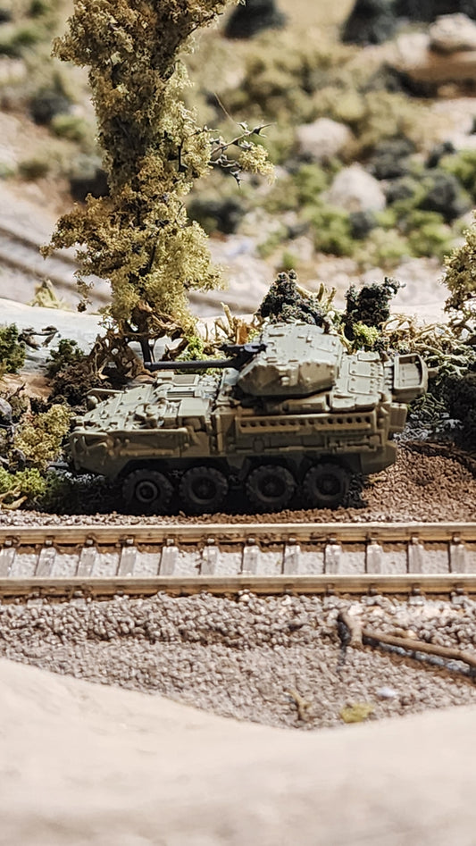 N Scale 1:160 Stryker 30 mm Infantry Carrier Vehicle – Dragoon (ICV-D) -OD Green