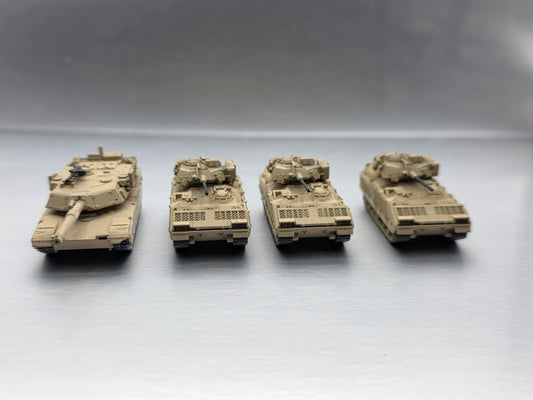 N Scale 1:160 Heavy Infantry Team (3) M2 Bradley, (1) M1 Abrams - Desert Camo