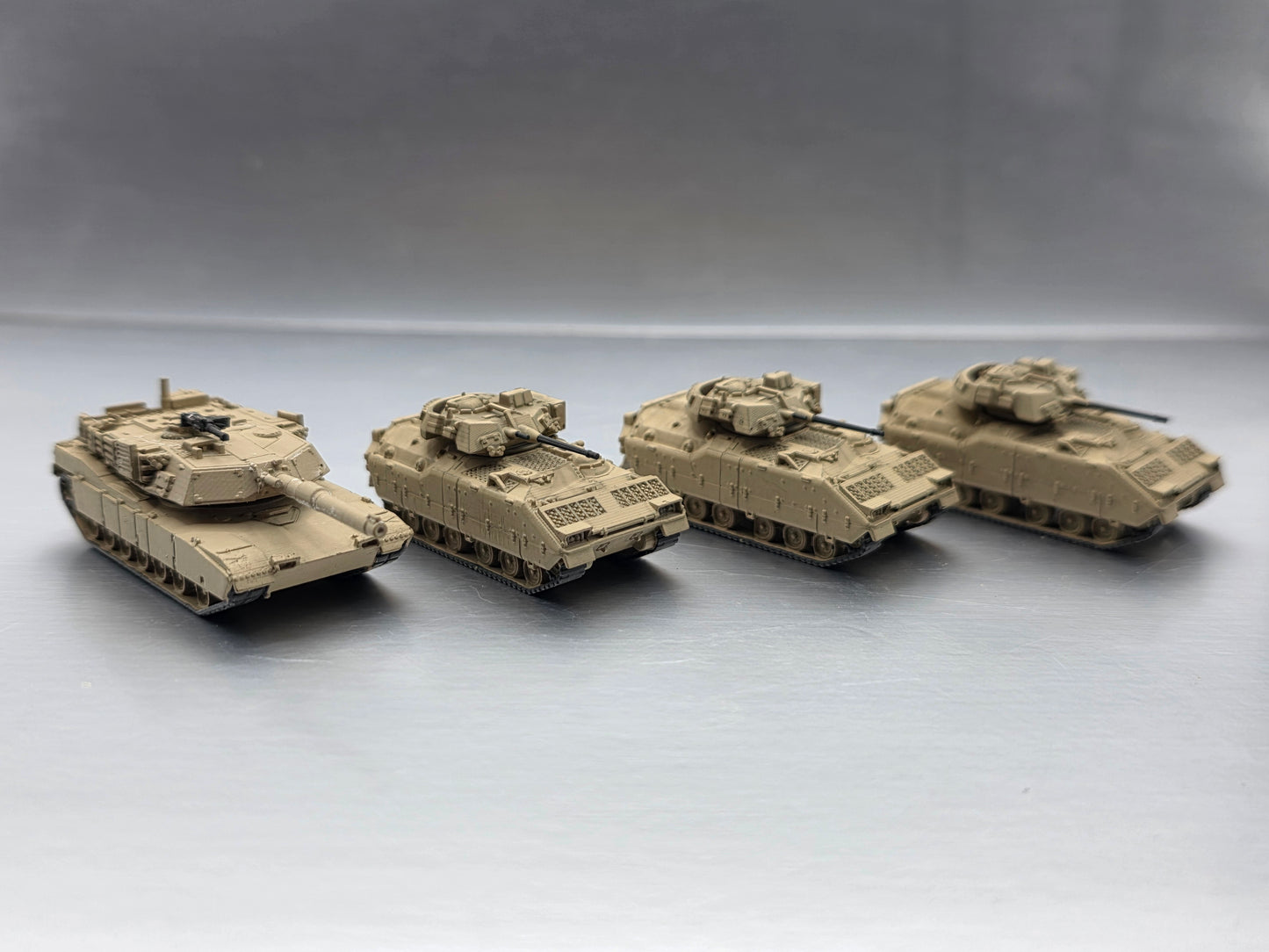N Scale 1:160 Heavy Infantry Team (3) M2 Bradley, (1) M1 Abrams - Desert Camo