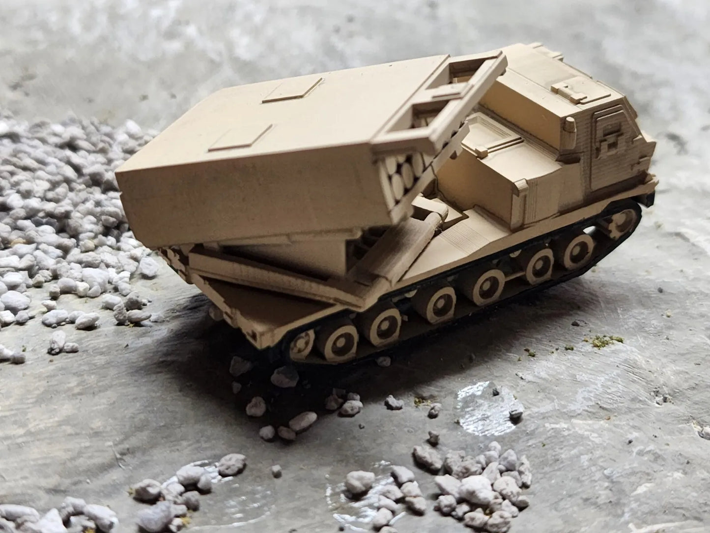 N Scale 1:160 M270 MLRS 3D Printed and Hand Painted- US Army Desert Camo